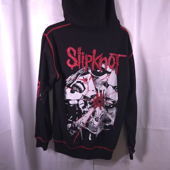 NWT Slipknot Adult Med Black Red Faces Contrast Stitch Full Zip Hoodie Nu Meta - Picture 1 of 6